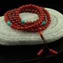 8 mm Carnelian 108 Beads Mala with Turquoise Partition Beads