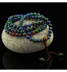 8 mm Green Lapis 108 Beads Mala with Tiger Eye Partition Beads
