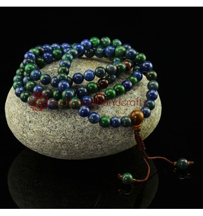 8 mm Green Lapis 108 Beads Mala with Tiger Eye Partition Beads
