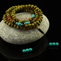 8 mm Green Rosewood 108 Beads Mala with Turquoise Partition Beads