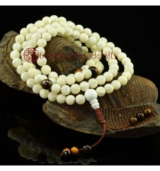 8 mm Natural Mother of Pearl 108 Beads Mala with Tiger Eye Partition Beads