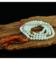 8 mm Amazonite 108 Beads Mala with Rudraksha Partition Beads