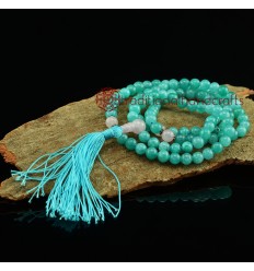8 mm Amazonite 108 Beads Mala with Rose Quartz Partition Beads and a Rose Quartz Guru Bead