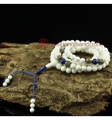 8 mm Conch Shell 108 Beads Mala with Lapis Partition Beads