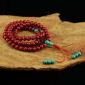 8 mm Chinese Coral 108 Prayer Beads Mala with Turquoise Partition Beads