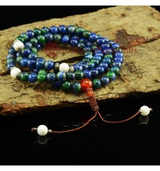 8 mm Green Lapis 108 Beads Mala with Conch Shell Partition Beads and a Carnelian Guru Bead