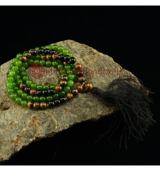 8 mm Jade Beads Mala with Tiger Eye and Black Onyx Decoration Beads
