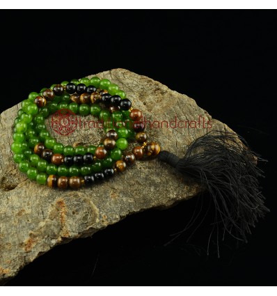 8 mm Jade Beads Mala with Tiger Eye and Black Onyx Decoration Beads