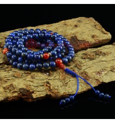 8 mm Lapis 108 Beads Mala with Carnelian Partition Beads and a Carnelian Guru Bead