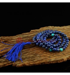 8 mm Lapis 108 Beads Mala with Turquoise Partition Beads and a Lapis Guru Bead