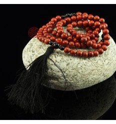 8 mm Red Jasper 108 Beads Mala with Black Onyx Partition Beads and a Carnelian Guru Bead