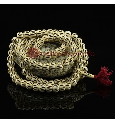 13 mm Carved Yak Bone 108 Prayer Beads Mala