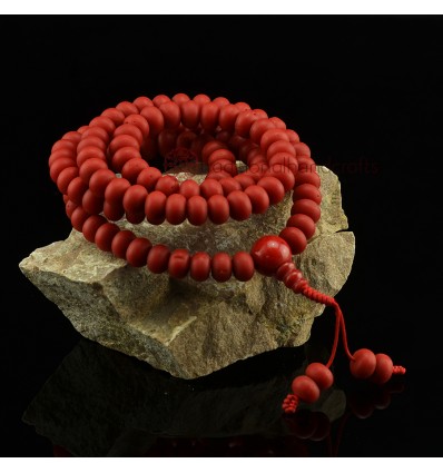 10 mm Flat Chatam Coral 108 Beads Tibetan Buddhist Meditation Prayer Japa Mala