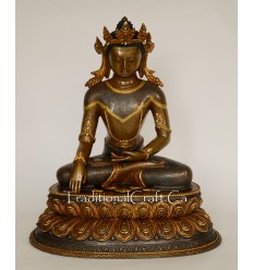 13.5" Crowned Shakyamuni Buddha Oxidized Copper Alloy with Gold Gilded Statue from Patan Nepal