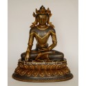 13.5" Crowned Shakyamuni Buddha Oxidized Copper Alloy with Gold Gilded Statue from Patan Nepal