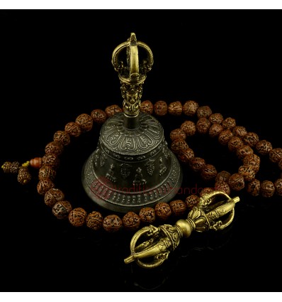 Fine Quality 7" Vajra Ghanta(Dorje and Bell) Set Bronze Alloy  from Nepal