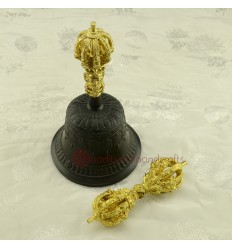 Fine Quality Tibetan Buddhist 7.25" Vajra & Bell Set Bronze Alloy from Patan, Nepal