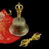 Fine Quality Tibetan Buddhist 7" Vajra and Bell Set Bronze Alloy Gold Plated from Patan. Nepal