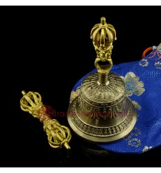 Fine Quality Tibetan Buddhist 7.5" Vajra and Bell Set Bronze Alloy Gold Plated from Patan, Nepal