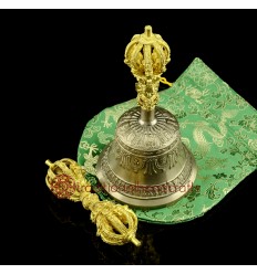 Fine Quality Tibetan Buddhist 7.25" Vajra Ghanta Set Bronze Alloy with Gold Plated from Patan, Nepal