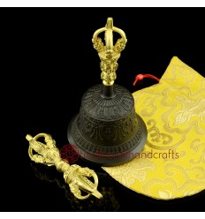 Fine Quality Tibetan Buddhist 7.25" Vajra Ghanta Set Bronze Alloy Gold Plated from Patan, Nepal