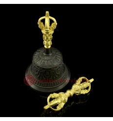 Fine Quality Tibetan Buddhist 7.25" Vajra Ghanta Set Bronze Alloy Gold Plated from Patan, Nepal