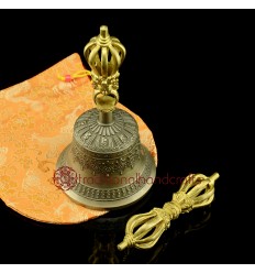 Fine Quality Tibetan 7.5" Vajra Ghanta Set Bronze Alloy with Gold Plated from Patan, Nepal