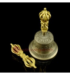 Fine Quality Tibetan 7.5" Vajra Ghanta Set Bronze Alloy with Gold Plated from Patan, Nepal