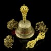 Fine Quality Buddhist 6.25" Vajra Ghanta Set Bronze Alloy with Gold Plated from Patan, Nepal