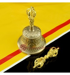 Fine Quality Tibetan Buddhism 6" Vajra & Bell Set Copper and Bronze Alloy with gold plated from Patan, Nepal