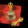 Fine Quality Tibetan Buddhist 6.25" Vajra & Bell Set Copper and Bronze Alloy  with gold plated  from Patan, Nepal