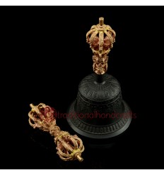Fine Quality Tibetan Buddhism 7.5" Vajra & Bell Set Copper and Bronze Alloy from Patan, Nepal