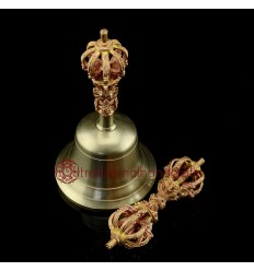 Fine Quality Tibetan Buddhsit 7" Vajra & Bell Set Copper and Bronze Alloy from Patan, Nepal