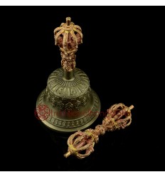 Fine Quality Tibetan Buddhsit 7.25" Vajra & Bell Set Copper and Bronze Alloy from Patan, Nepal