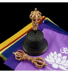 FINE QUALITY TIBETAN BUDDHISM 7.25" VAJRA & BELL SET COPPER AND BRONZE ALLOY FROM PATAN, NEPAL