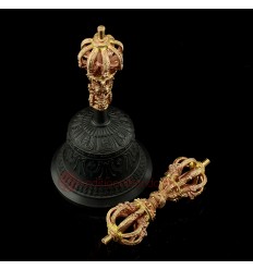 FINE QUALITY TIBETAN BUDDHISM 7.25" VAJRA & BELL SET COPPER AND BRONZE ALLOY FROM PATAN, NEPAL