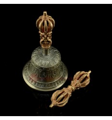 FINE QUALITY TIBETAN BUDDHISM 7.5" VAJRA & BELL SET COPPER AND BRONZE ALLOY FROM PATAN, NEPAL