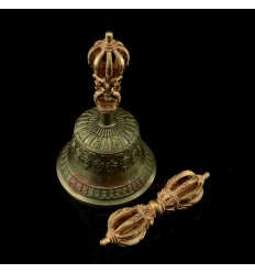 FINE QAULITY TIBETAN BUDDHISM 7.5" VAJRA AND BELL SET COPPER AND BRONZE ALLOY FROM PATAN, NEPAL