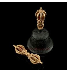 FINE QAULITY TIBETAN BUDDHISM 7.5" VAJRA AND BELL SET COPPER AND BRONZE ALLOY FROM PATAN, NEPAL